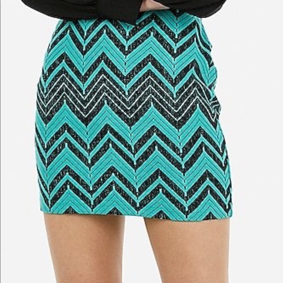 Express Skirts Chevron Knit Mini Skirt In Teal Poshmark
